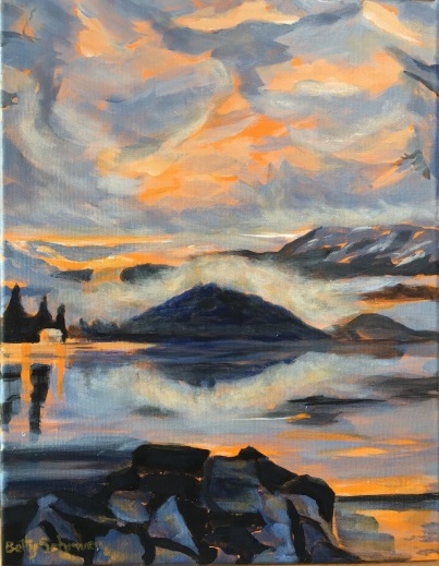 Betty Schriver - Moody Copper Island 11x14 Acrylic, framed, $170
